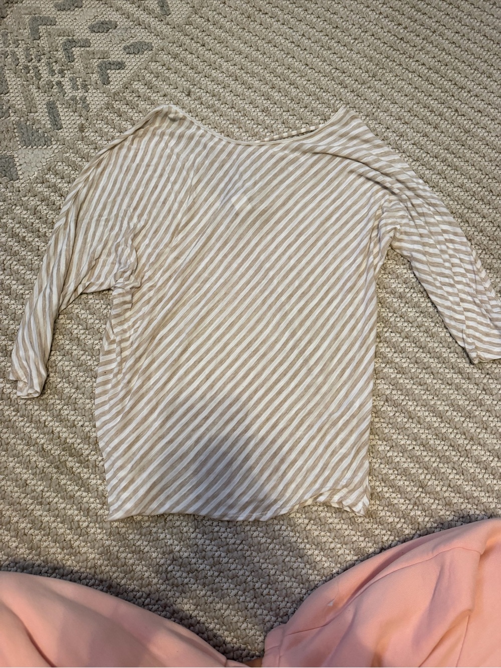 White House Black Market Beige and White Diagonal Stripe Long Sleeve Top